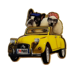 Show Favor Button: MI: French Bulldog and French Poodle in a French Taxi Button